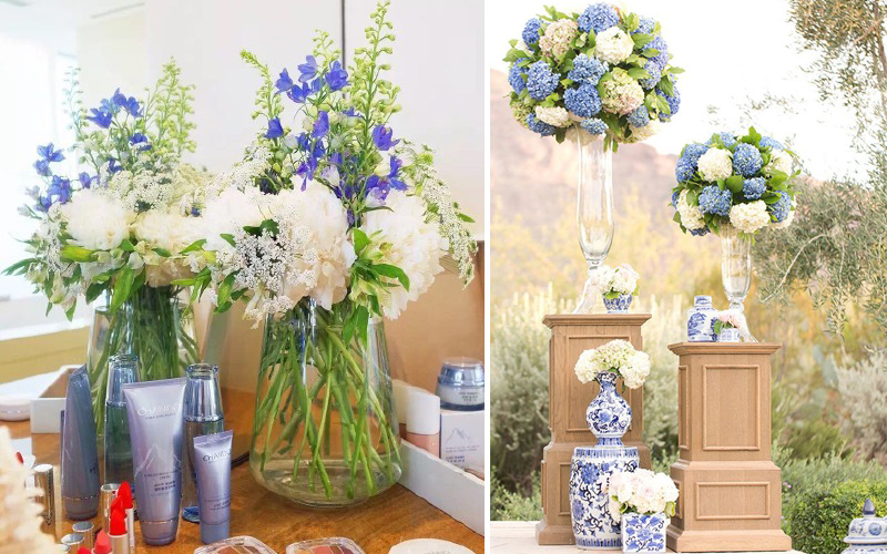 Joy Flower为芭莎活动设计以蓝白颜色搭配的花球装饰会场